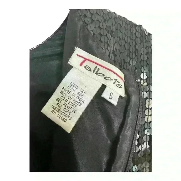 Talbots Vintage 100% Silk Black Sequin Round Neck Short Sleeve Blouse, sz Small - Picture 8 of 11